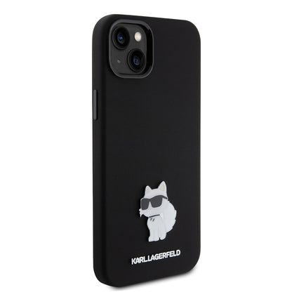 Futrola za Apple iPhone 15 Plus, Karl Lagerfeld, Silicone Choupette Metal, Crna