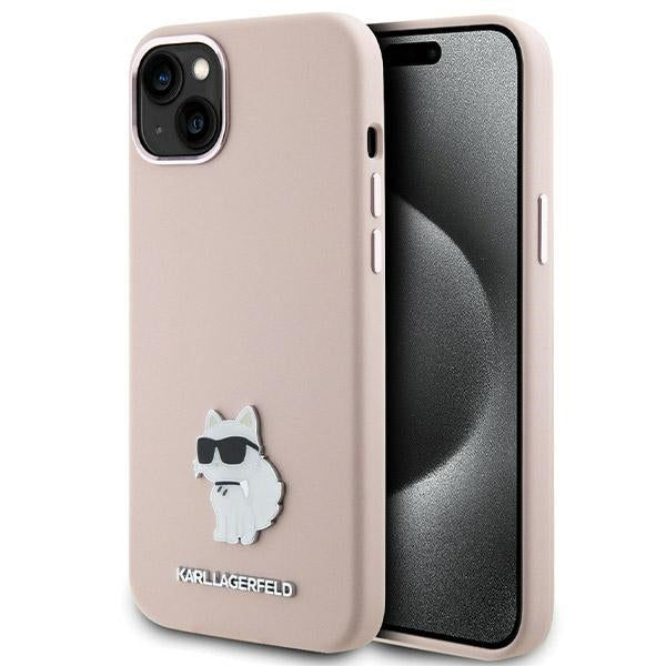 Futrola za Apple iPhone 15 Plus, Karl Lagerfeld, Silicone Choupette Metal, Roza