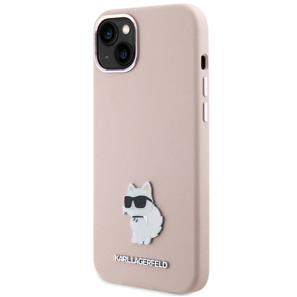 Futrola za Apple iPhone 15 Plus, Karl Lagerfeld, Silicone Choupette Metal, Roza