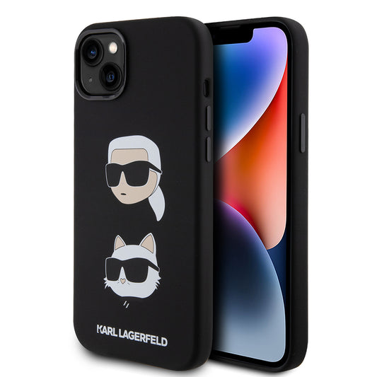 Futrola za Apple iPhone 15 Plus, Karl Lagerfeld, Silikonska Karl & Choupette's Heads, Crna