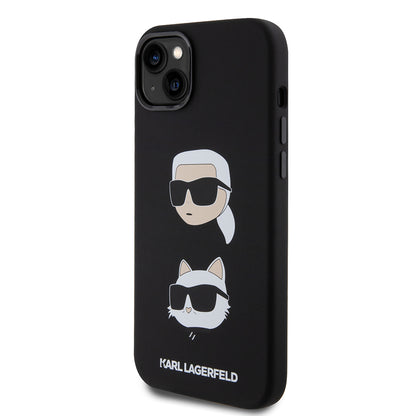 Futrola za Apple iPhone 15 Plus, Karl Lagerfeld, Silikonska Karl & Choupette's Heads, Crna