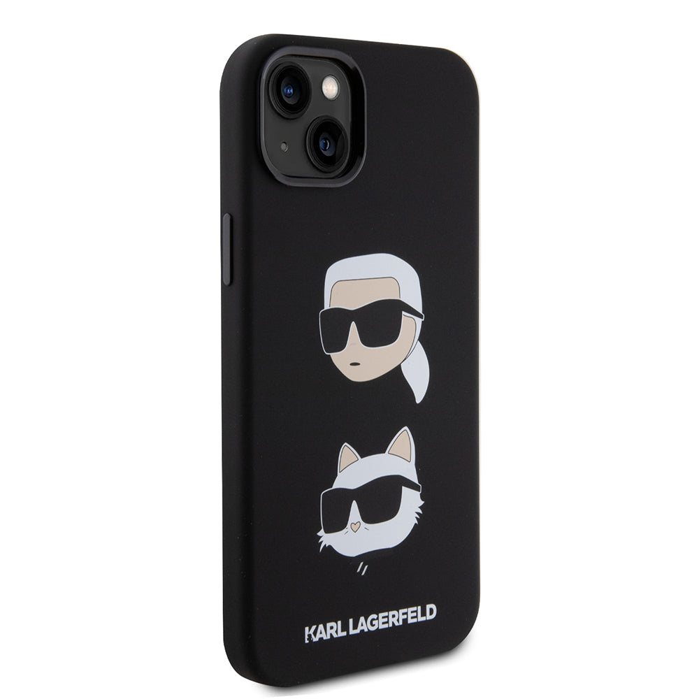 Futrola za Apple iPhone 15 Plus, Karl Lagerfeld, Silikonska Karl & Choupette's Heads, Crna
