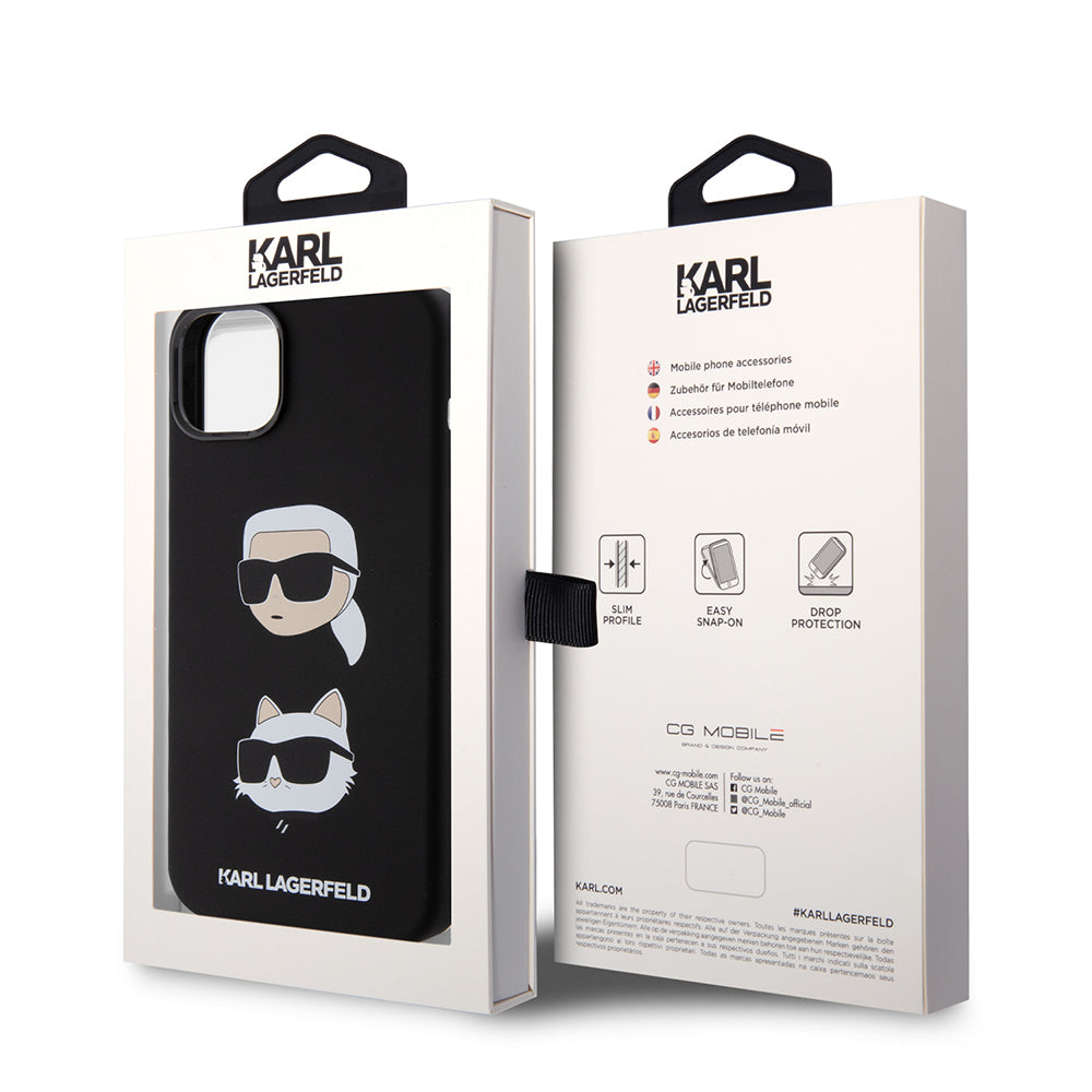 Futrola za Apple iPhone 15 Plus, Karl Lagerfeld, Silikonska Karl & Choupette's Heads, Crna