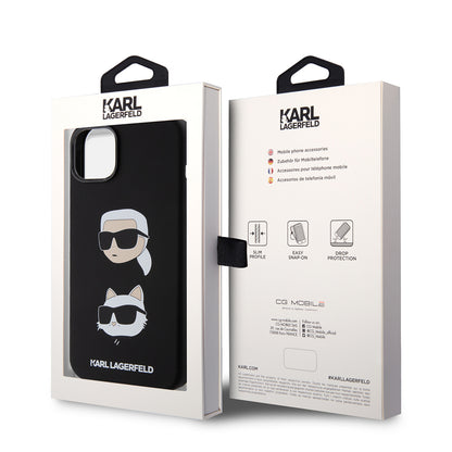 Futrola za Apple iPhone 15 Plus, Karl Lagerfeld, Silikonska Karl & Choupette's Heads, Crna