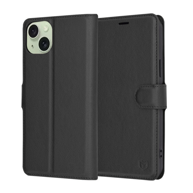 Futrola za Apple iPhone 15 Plus, Techsuit, Leather Folio, Crna