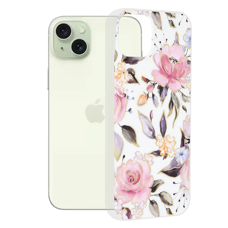 Maska za Apple iPhone 15 Plus, Techsuit, Mramor, Bijela