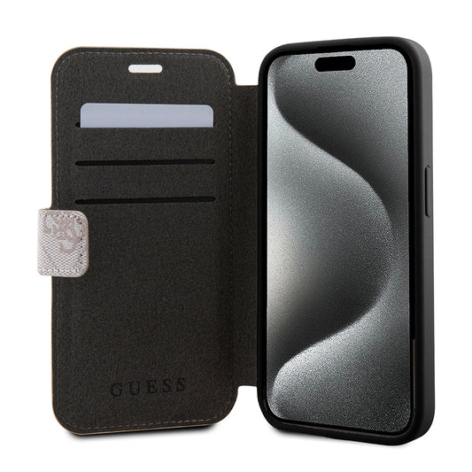Futrola za Apple iPhone 15 Pro, Guess, 4G Book, Roza
