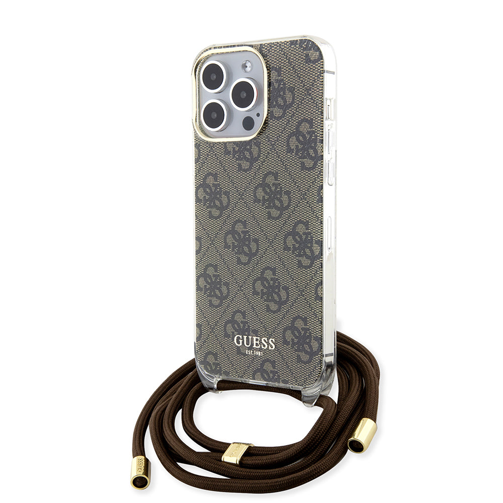 Futrola za Apple iPhone 15 Pro, Guess, Crossbody Cord 4G Print, Smeđa