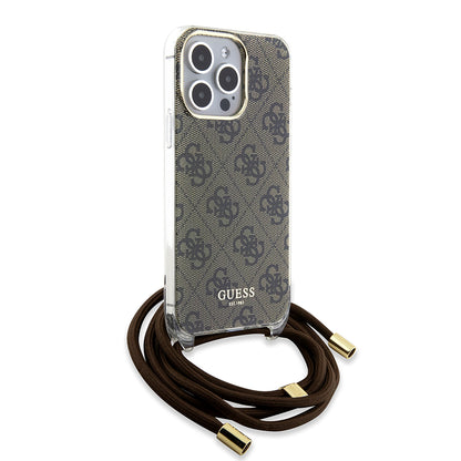 Futrola za Apple iPhone 15 Pro, Guess, Crossbody Cord 4G Print, Smeđa