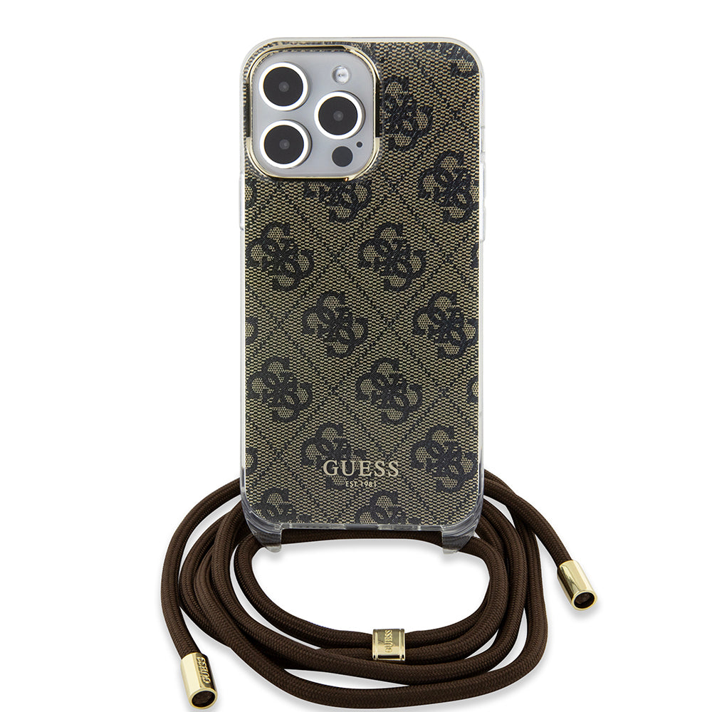 Futrola za Apple iPhone 15 Pro, Guess, Crossbody Cord 4G Print, Smeđa