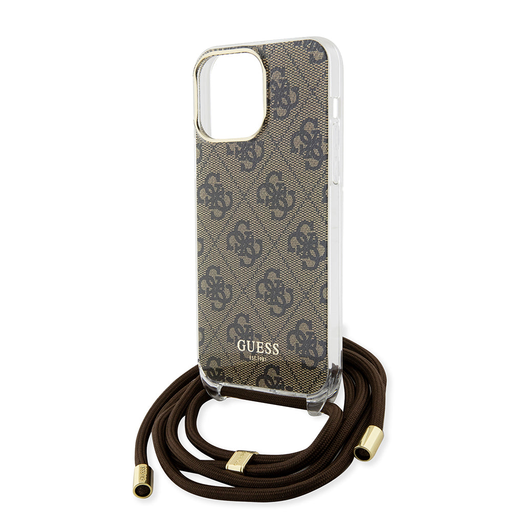 Futrola za Apple iPhone 15 Pro, Guess, Crossbody Cord 4G Print, Smeđa