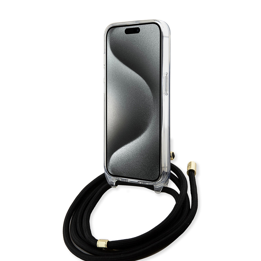 Futrola za Apple iPhone 15 Pro, Guess, Crossbody Cord 4G Print, Crna