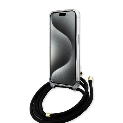 Futrola za Apple iPhone 15 Pro, Guess, Crossbody Cord 4G Print, Crna