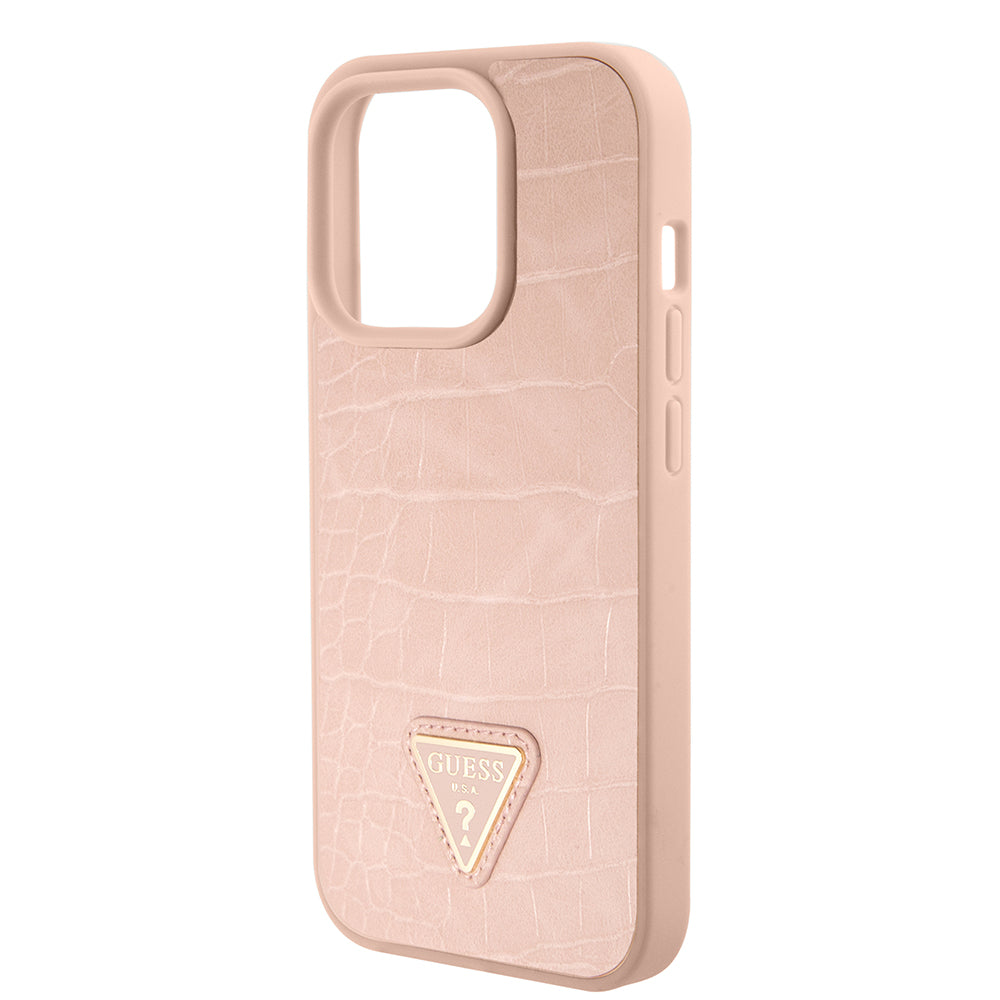 Futrola za Apple iPhone 15 Pro, Guess, Croco Triangle Metal Logo, Roza