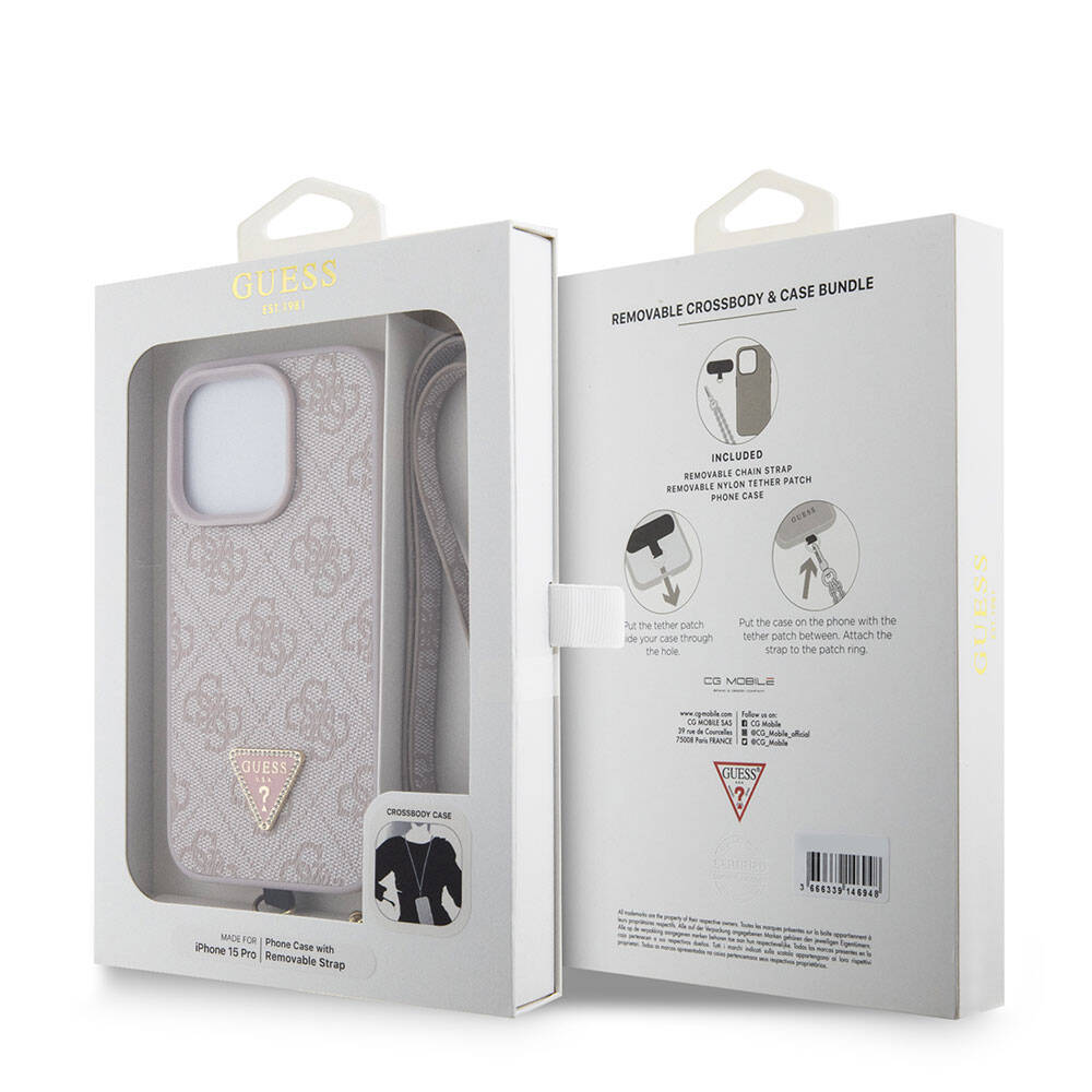 Futrola za Apple iPhone 15 Pro, Guess, Crossbody 4G Metal Logo, Roza