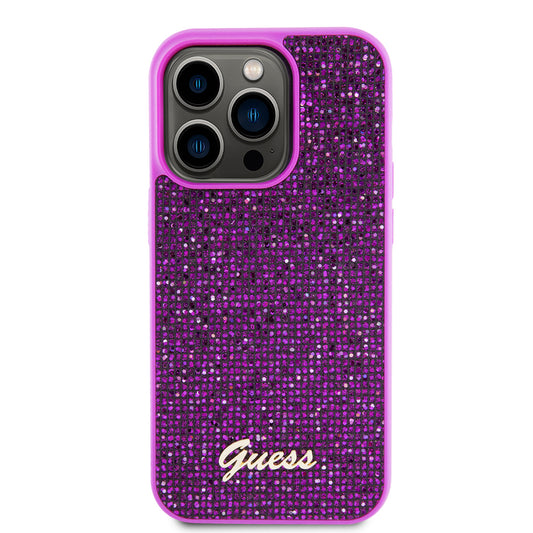 Futrola za Apple iPhone 15 Pro, Guess, Disco Metal Script, Fuksija