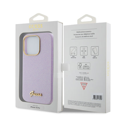Futrola za Apple iPhone 15 Pro, Guess, Glitter Glossy Script, Svijetlo Ljubičasta