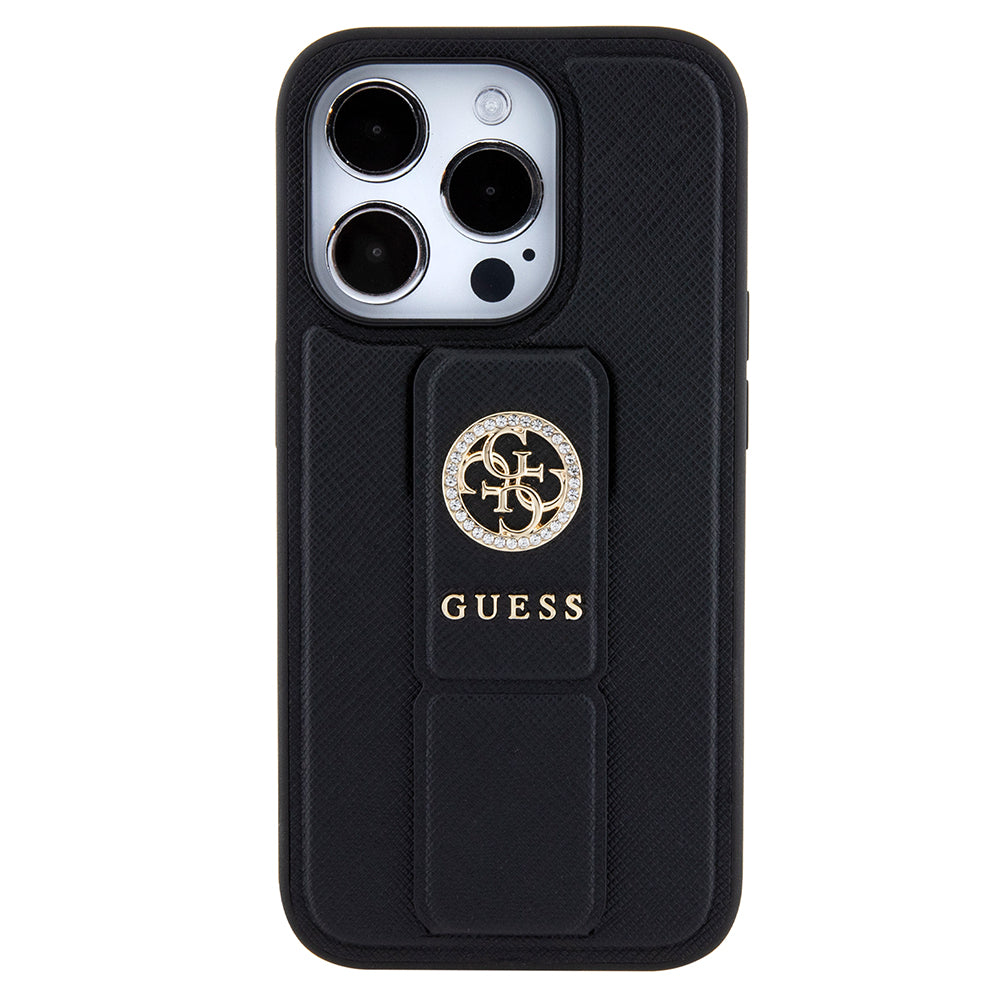 Futrola za Apple iPhone 15 Pro, Guess, Grip Stand 4G Saffiano Strass, Crna