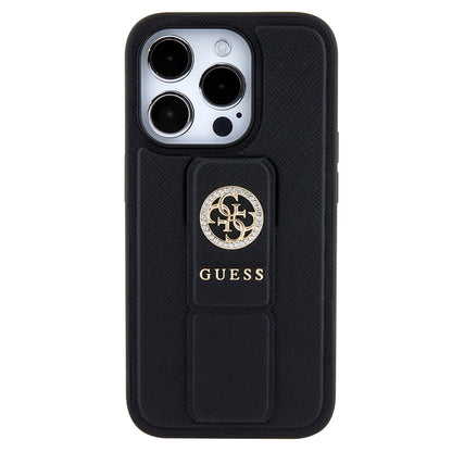 Futrola za Apple iPhone 15 Pro, Guess, Grip Stand 4G Saffiano Strass, Crna