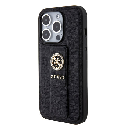 Futrola za Apple iPhone 15 Pro, Guess, Grip Stand 4G Saffiano Strass, Crna