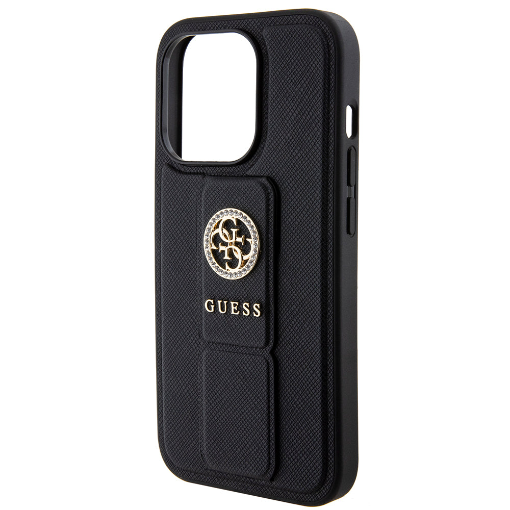 Futrola za Apple iPhone 15 Pro, Guess, Grip Stand 4G Saffiano Strass, Crna