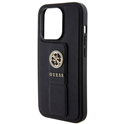 Futrola za Apple iPhone 15 Pro, Guess, Grip Stand 4G Saffiano Strass, Crna