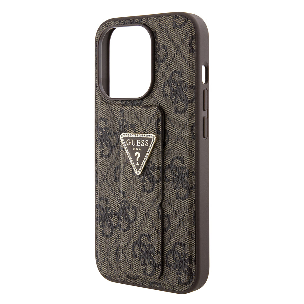 Futrola za Apple iPhone 15 Pro, Guess, Grip Stand 4G Triangle Strass, Smeđa