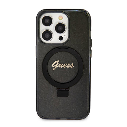 Futrola MagSafe za Apple iPhone 15 Pro, Guess, IML Ring Stand Glitter, Crna