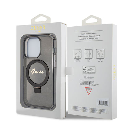 Futrola MagSafe za Apple iPhone 15 Pro, Guess, IML Ring Stand Glitter, Crna
