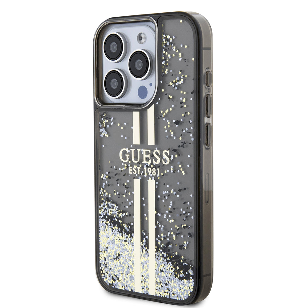 Futrola za Apple iPhone 15 Pro, Guess, Liquid Glitter Gold Stripe, Crna
