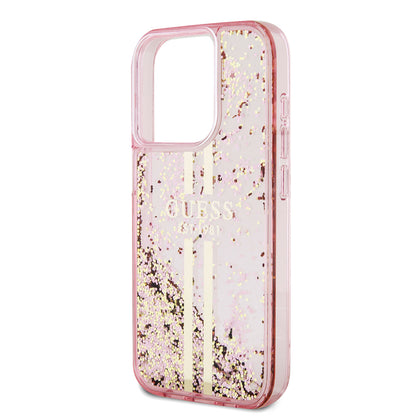 Futrola za Apple iPhone 15 Pro, Guess, Liquid Glitter Gold Stripes, Roza