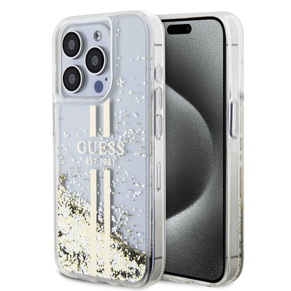 Futrola za Apple iPhone 15 Pro, Guess, Liquid Glitter Gold Stripes, Prozirna
