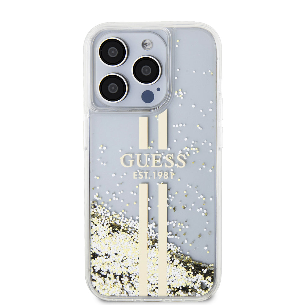 Futrola za Apple iPhone 15 Pro, Guess, Liquid Glitter Gold Stripes, Prozirna
