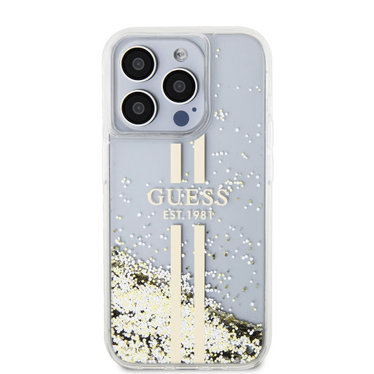 Futrola za Apple iPhone 15 Pro, Guess, Liquid Glitter Gold Stripes, Prozirna