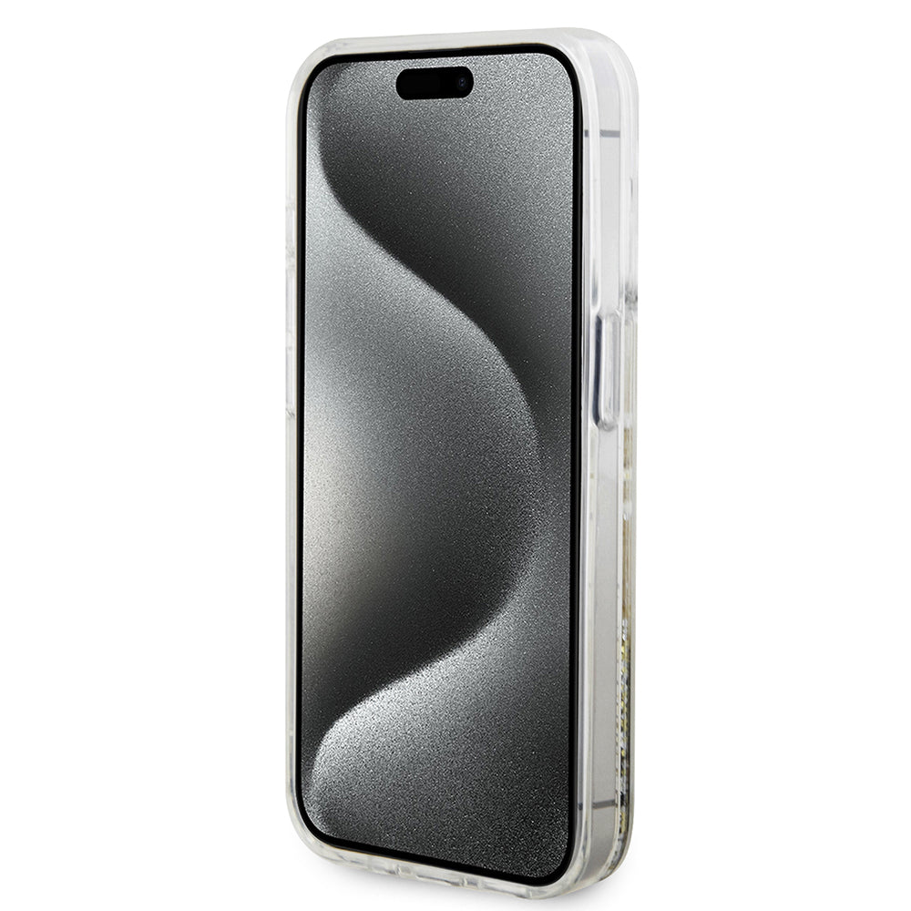 Futrola za Apple iPhone 15 Pro, Guess, Liquid Glitter Gold Stripes, Prozirna