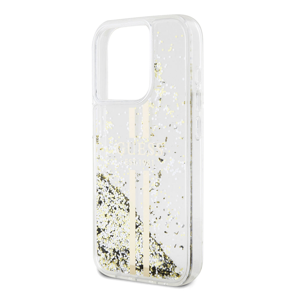Futrola za Apple iPhone 15 Pro, Guess, Liquid Glitter Gold Stripes, Prozirna