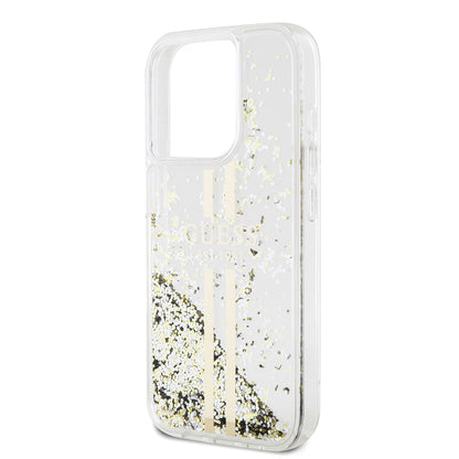 Futrola za Apple iPhone 15 Pro, Guess, Liquid Glitter Gold Stripes, Prozirna