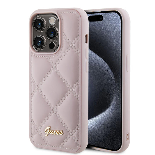 Futrola za Apple iPhone 15 Pro, Guess, Quilted Metal Logo, Roza