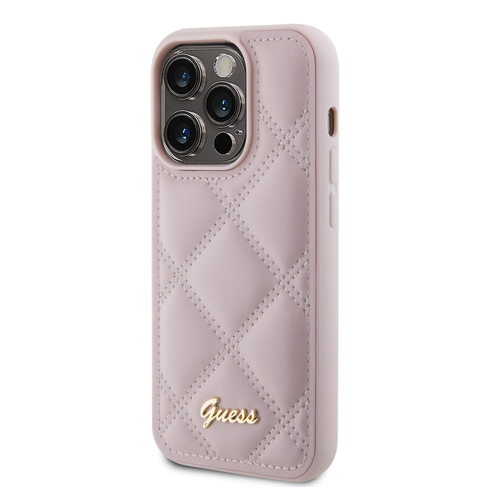 Futrola za Apple iPhone 15 Pro, Guess, Quilted Metal Logo, Roza