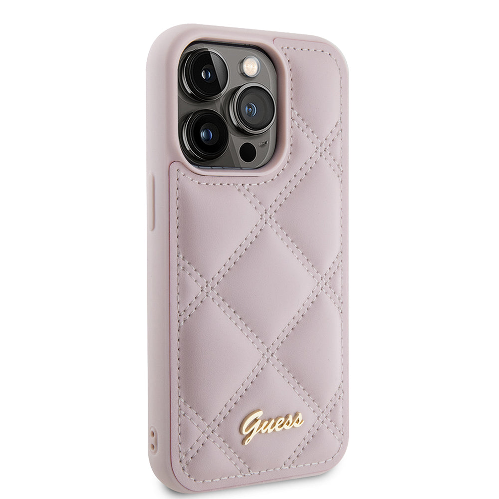 Futrola za Apple iPhone 15 Pro, Guess, Quilted Metal Logo, Roza