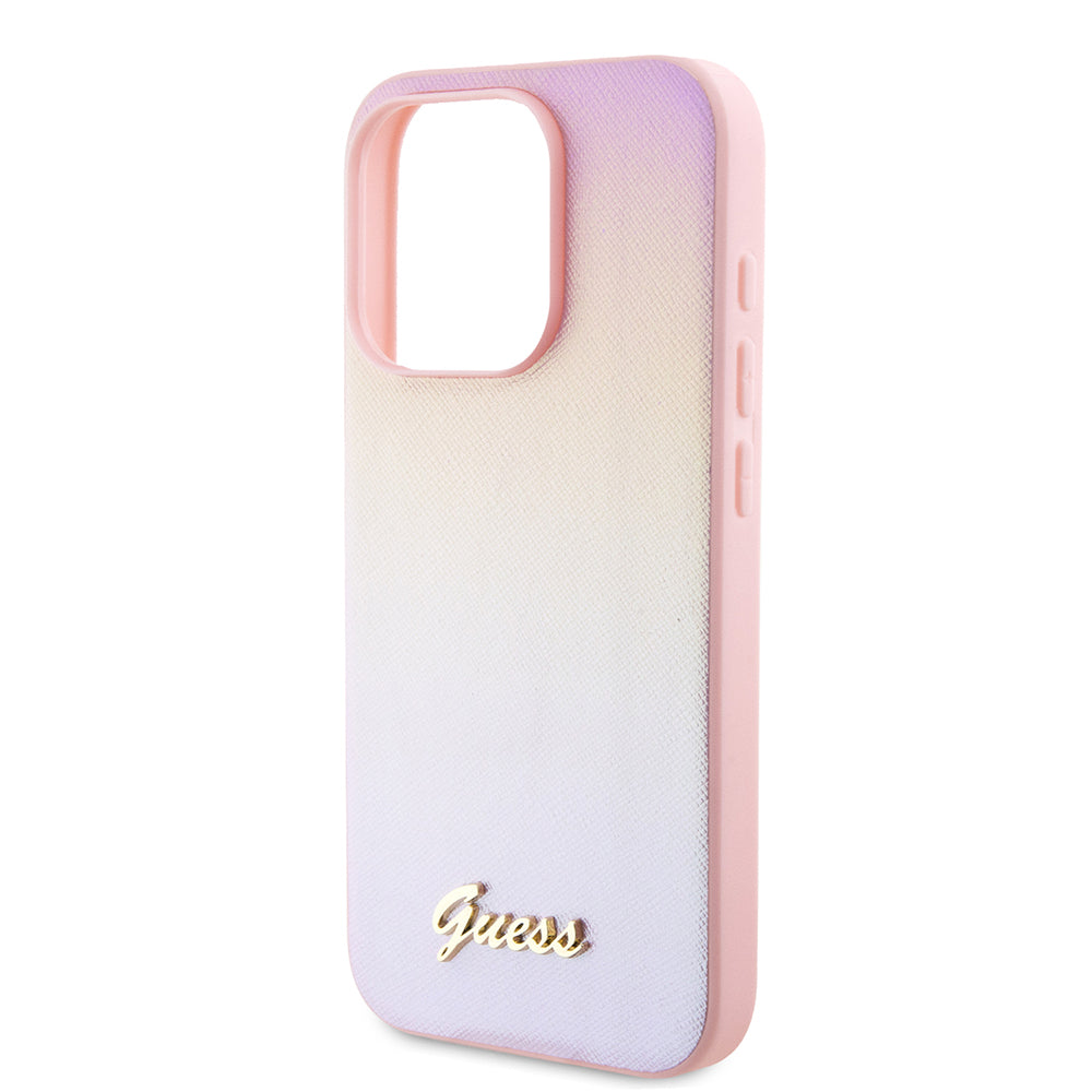 Futrola za Apple iPhone 15 Pro, Guess, Saffiano Iridescent Script, Roza