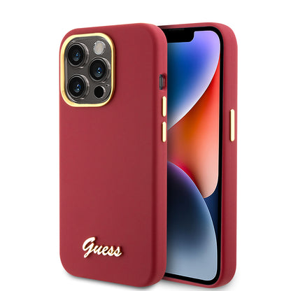Futrola za Apple iPhone 15 Pro, Guess, Script Metal Logo & Frame, Ružičasta