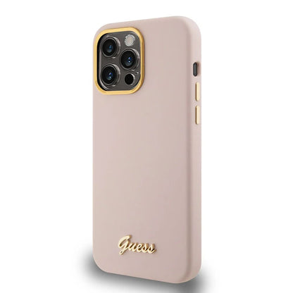 Futrola za Apple iPhone 15 Pro, Guess, Script Metal Logo & Frame, Svijetlo roza