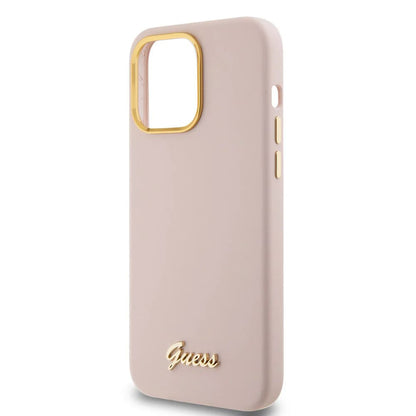 Futrola za Apple iPhone 15 Pro, Guess, Script Metal Logo & Frame, Svijetlo roza