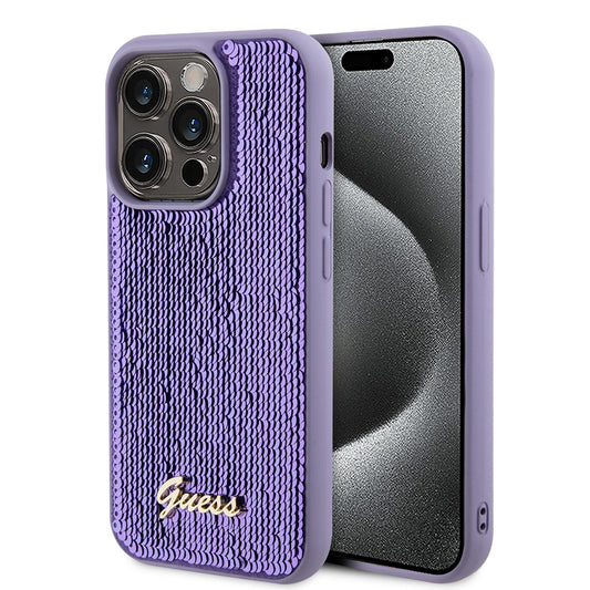 Futrola za Apple iPhone 15 Pro, Guess, Sequin Script Metal, Ljubičasta
