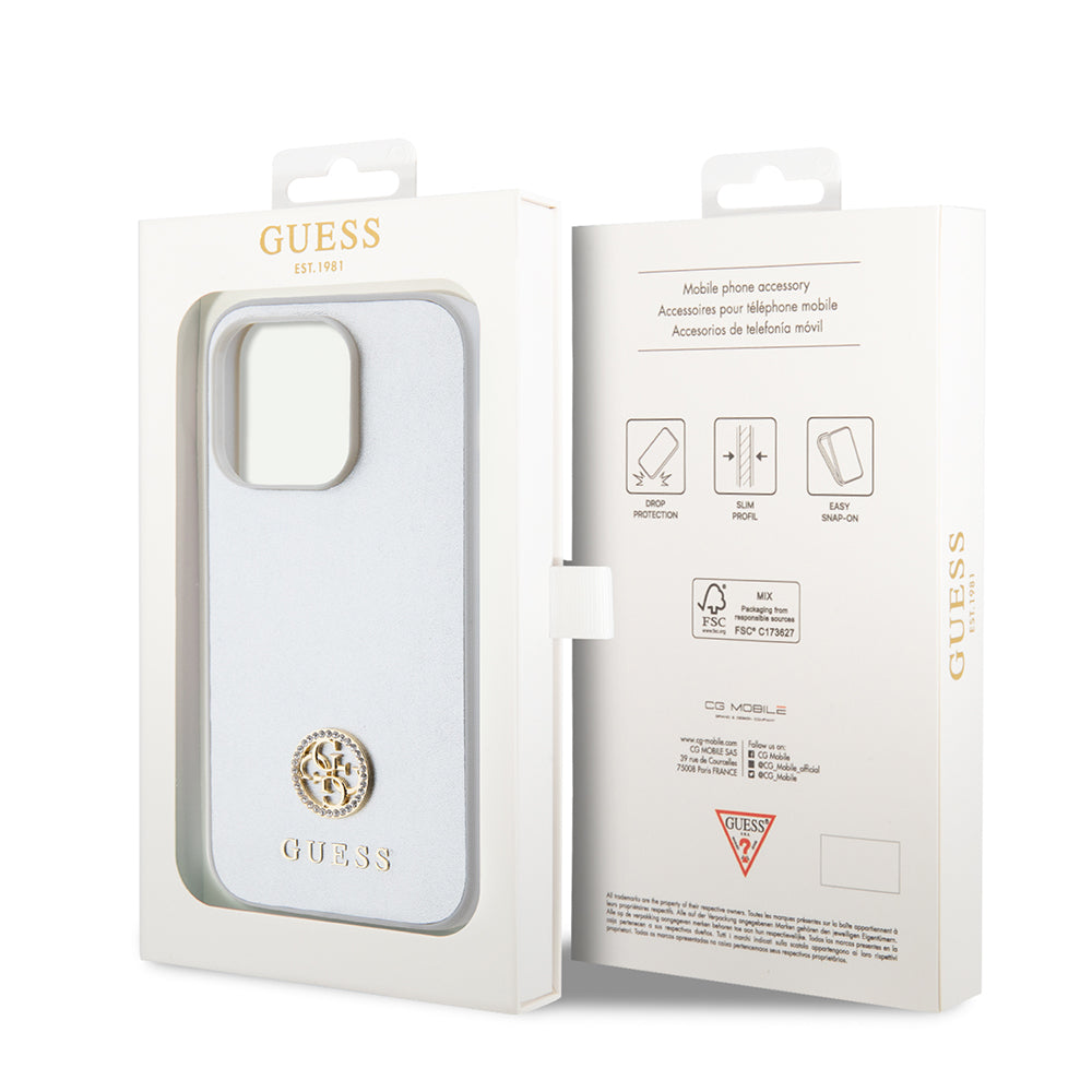 Futrola za Apple iPhone 15 Pro, Guess, Strass Metal Logo, Srebrna