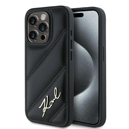 Futrola za Apple iPhone 15 Pro, Karl Lagerfeld, Diagonal Quilted Script, Crna