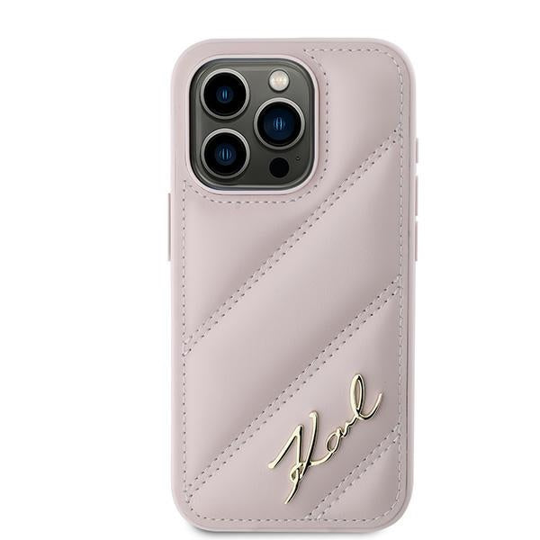 Futrola za Apple iPhone 15 Pro, Karl Lagerfeld, Diagonal Quilted Script, Roza