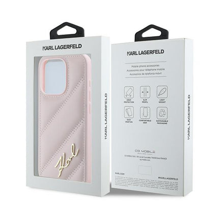 Futrola za Apple iPhone 15 Pro, Karl Lagerfeld, Diagonal Quilted Script, Roza