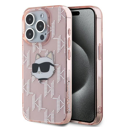 Futrola za Apple iPhone 15 Pro, Karl Lagerfeld, IML Luxury Monogram Choupette's Head, Roza